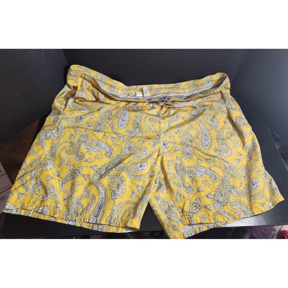 Cutter & Buck Mens Yellow White Paisley Swim Trunks Shorts Size 4X 4XT 4TGL - Picture 1 of 7